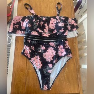 Women’s XL one piece swim suit
black/pink floral 
worn twice